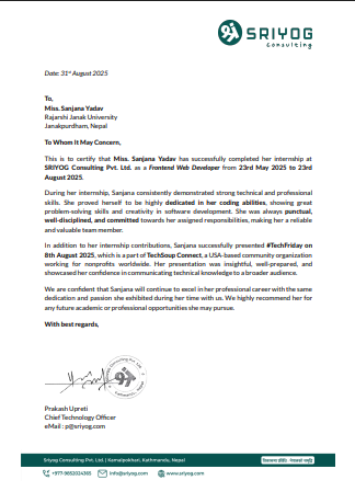 SRIYOG Recommendation